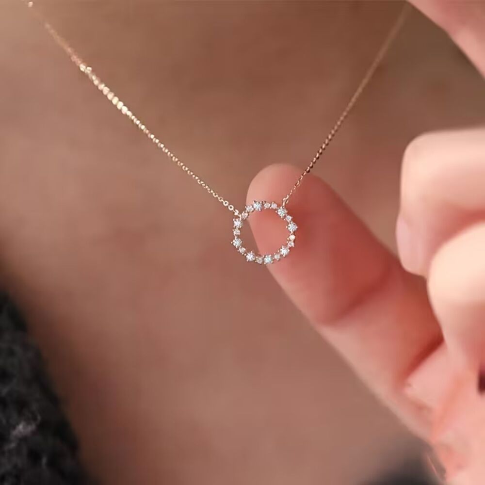 Classic Circle Zirconia Crystal Pendant Necklace Clear Round Gemstone Charm